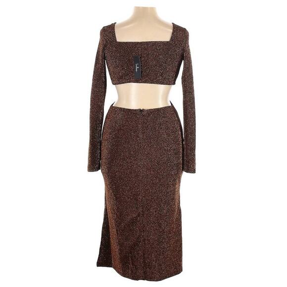 Lulus Sparks of Love Metallic Bronze Cutout Long Sleeve Midi Dress, Size XL, NWT - Picture 3 of 6